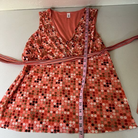 Vintage Merona Wrap Top Womens XL Orange Polka Dot Mesh Tie Back Y2k Retro - Picture 4 of 9
